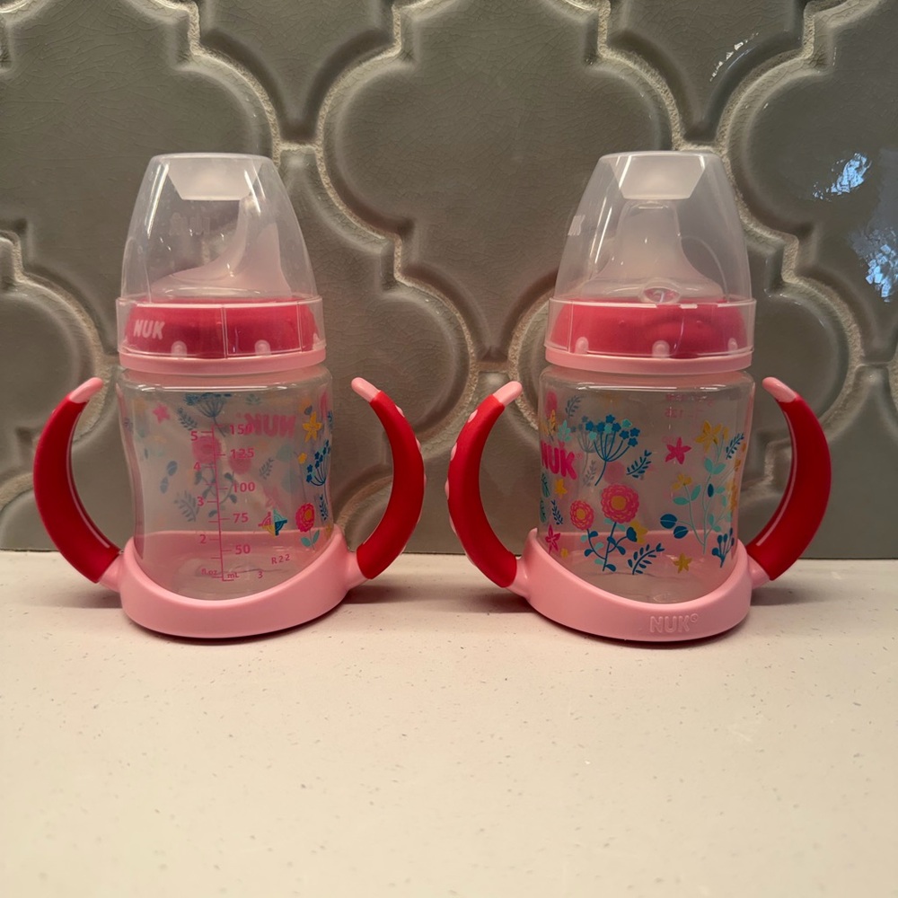 NUK Baby Trainer Sippy Bottles - Pink Floral (Set of 4)